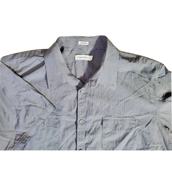Calvin Klein Men's XXL Casual Button Shirt Gray Pinstripe Front Pockets SS - Picture 1 of 11
